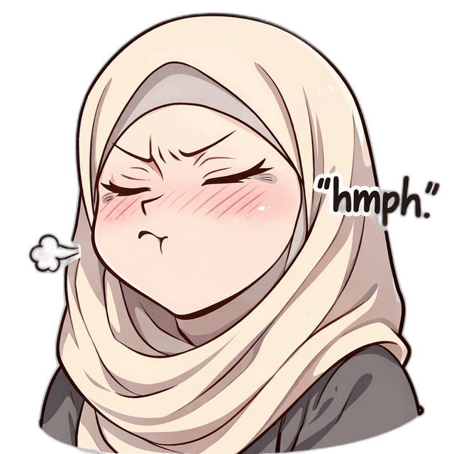 Hijabi mascot with pouty "Hmph" expression